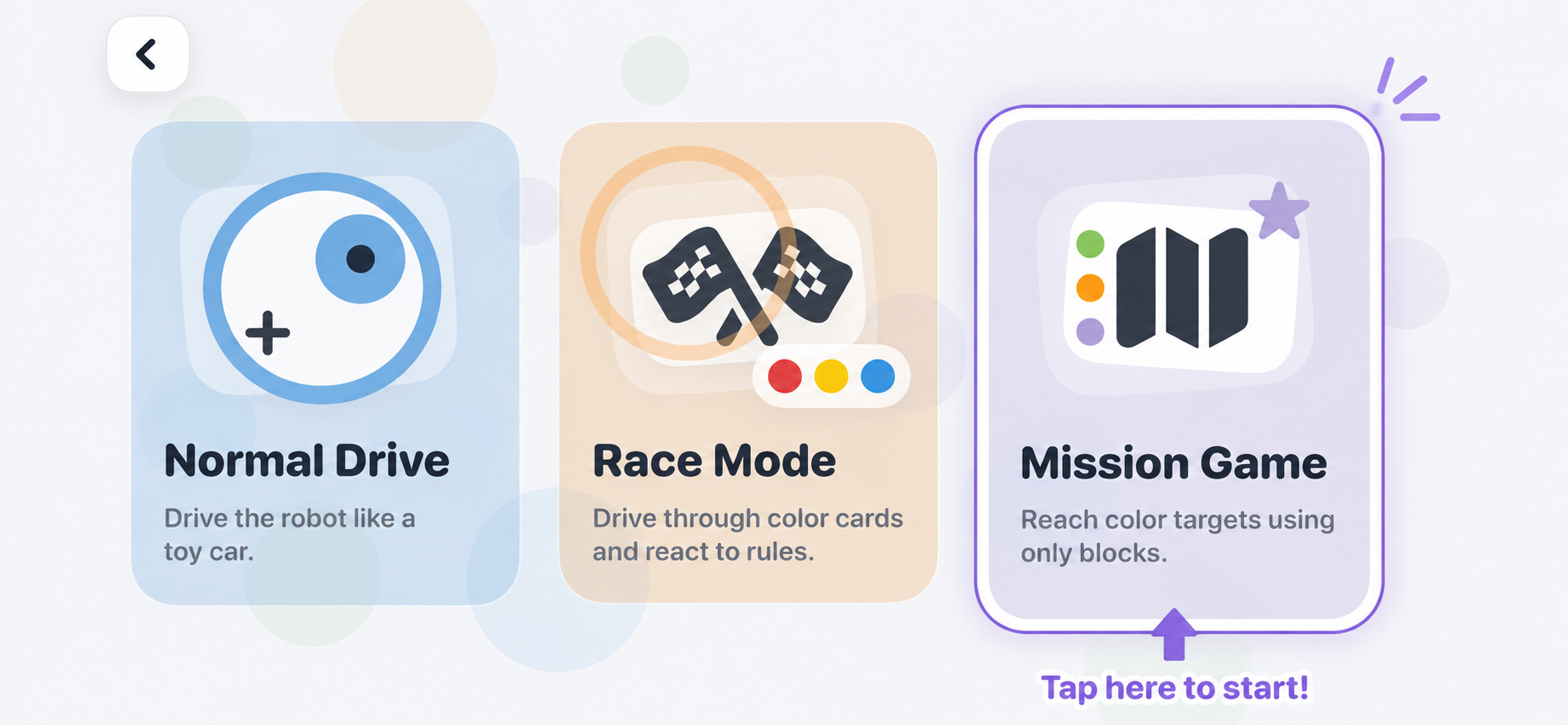 MAKIQO app screen with Mission Game selected
