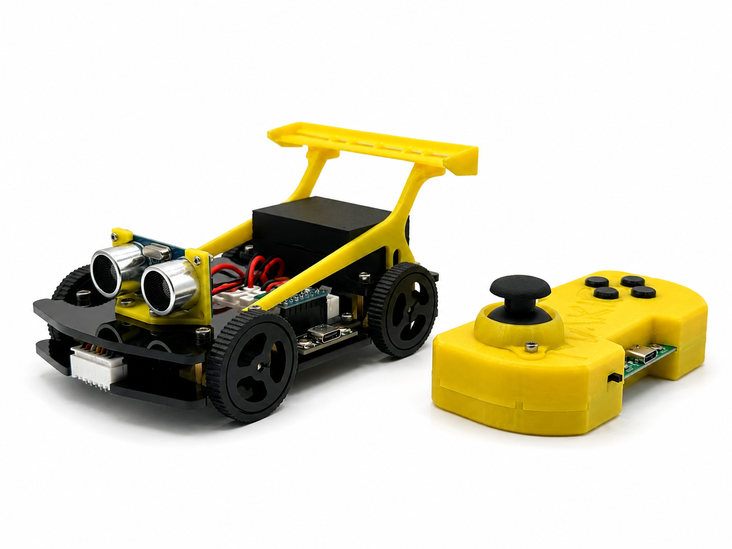Yellow MAKIQO Robocar with matching controller